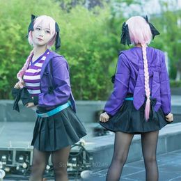 Halloween Party Women Coshome Fate Apocrypha Astolfo Cosplay Costumes Carnival Girls Pink Wig Purple Jacket Coat Dress Up Y0903238y