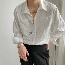 Men's Casual Shirts 2023 Suit Collar Texture Shirts Vintage Casual Button Down Long Sleeve Tees for Men Poet Solid Colour Luxury Cloingyolq
