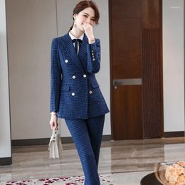 Women's Two Piece Pants Ladies Office Elegant Plaid Uniform Designs Pantsuits Autumn Winter OL Styles Professional Female Career Interview