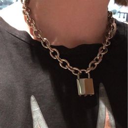 2019 Handmade Men Women Unisex Punk Chain Necklace Heavy Duty Square Lock Padlock Choker Metal Collar T190626240q