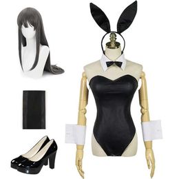 Anime Rascal Does Not Dream of Bunny Girl Sakurajima Mai Cosplay Sexy Black Jumpsuit Wig Costume285P