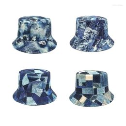 Berets 2024 Four Seasons Cotton Geometric Print Bucket Hat Fisherman Outdoor Travel Sun Cap For Men And Women 222