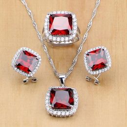 Necklaces Sterling Sier Jewelry Red Zircon White Cz Jewelry Sets Wedding Decorations for Women Earrings/pendant/necklace/ring