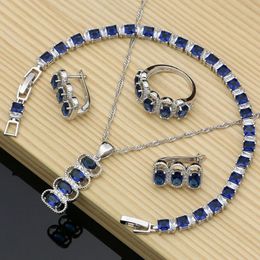Necklaces Sier Jewelry Sets Blue Natural Cubic Zirconia Costume Jewelry Kits Indian Jewelry for Women Necklace Set Hoop Earrings