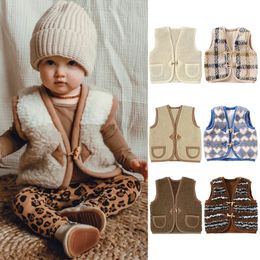 Unissex outono coletes bebê menina roupas de inverno crianças coletes cardigan sem mangas roupas infantis criança colete menino jaqueta 240115