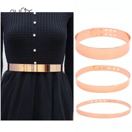 Women Punk Full Metal Mirror Skinny Waist Belt Metallic Rose Gold Plate 2cm 3cm 4.5cm Wide Chains Ceinture Sashes Dresses240115