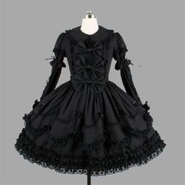 Theme Costume Customised Classic Black Cotton Lolita Dresses Long Sleeve With Removable Layered Cosplay Costume for Girl312O