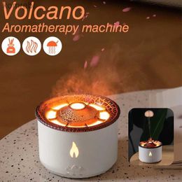 Humidifiers Flame Volcano Humidifier Aroma Diffuser Ultrasonic Mist Maker Fogger LED Essential Oil Fire Jellyfish Diffuser Fragrance HomeL240115