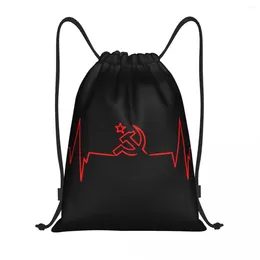 Shopping Bags Heartbeat Rossia Russia CCCP Drawstring Backpack Sports Gym Bag For Women Men USSR Sackpack