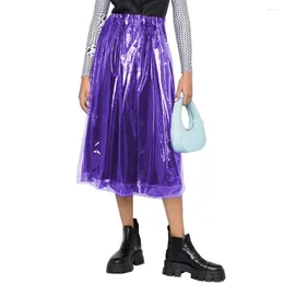 Skirts High Waist Skirt Clear Plastic PVC Perspective Sexy Transparency Elastic Pleated Long Street Party Club Women Clothing 7XL