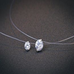 Fashion design Invisible Fishing Wire Stone Pendant Necklace 925 Sterling Silver cz Zircon Transparent line Fishing Wire Choker Pe283E