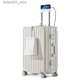 Suitcases Suitcases Aluminium Frame Luggage Bag USB Charging Phone Stand Suitcase Carry-on Large Capacity Travel Bag Password Trolley Case Q240115