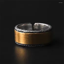 Cluster Rings Vintage Golden Light Band Ring For Men Jewellery Simple Fashion Temperament Men's Adjustable Open Size