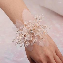 Bangle Bridesmaid Wrist Flower Girls Fashion Pearl Rhinestones Wedding Lace-up Hand Bridal Prom Accessories Jewelry