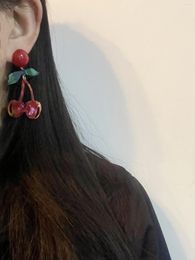 Dangle Earrings Ear Cute Cherry Vintage Fashion Red Sweet Girl Clip