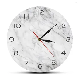 Wall Clocks Modern Design White Grey Marble Texture Print Clock Silent Non Ticking Timepieces Kitchen Living Room Watch Home Decor