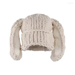 Berets Women Easter Ear Knit Beanie Hat Soft Winter Warm Windproof Halloween Carnival Animal Cap