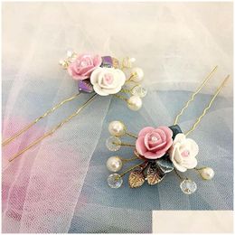 Hair Accessories Chinese Style Girls Hairpin Exquisite White Crystal Fork Fashion Leaf Pins Party Bride Ornaments Drop Delivery Baby K Otgnd