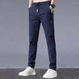 Men's Pants Ice Silk Black Grey Thin Business Elastic Breathable Straight Leg Sweatpant Casual Ropa Coreana