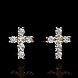 Men Women Diamond Earrings Yellow Gold Plated 925 Sterling Silver Passed Test Moissanite Mini Cross Earrings Nice Gift