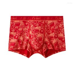 Underpants Youth Pure Cotton Bright Red Aro Pant Men's U Convex Pouch Underwear Mid Rise Trend Printed Boxer Shorts Fashion Panties Bottoms