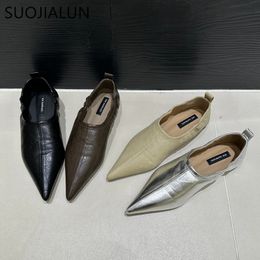 SUOJIALUN Autumn Women Flat Heel Shoes Fashion Pointed Toe Slip On Loafer Shoes Ladies Elegant Outdoor Dress Casual Ballerinas S 240115