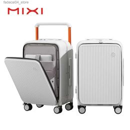 Suitcases Mixi Front Laptop Pocket Suitcase Wide Handle Travel Suitcase Men 20''Carry-On Luggage Women PC Aluminium Frame Trolley Case 24'' Q240115