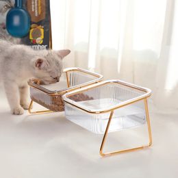 Pet bowl Transparent high foot cat bowl Drink water Cat food basin Dog pet easy to clean double bowl 240113