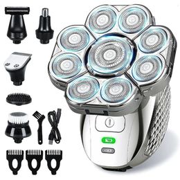4D Head Shavers for Bald Men Upgraded 9 Floating Heads 6-in-1 Rechargeable Waterproof Wet Dry Bald Head Shavers for Men 240115
