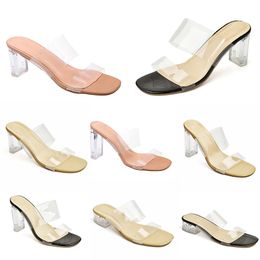 Women Shoes Sandals 2024 Summer Convenient High Heels Transparent Crystal Heel Bright Surface Black Pink Large Size 35-41 970