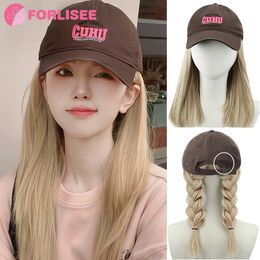 FORLISEE Wig Hat Women's Long Straight Hair Full Head Cover White Gold Baseball Hat Simulated Hair Wig Cover240115