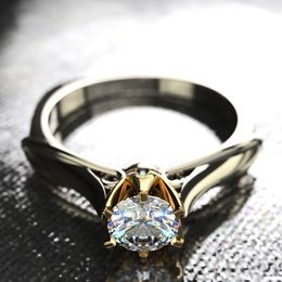 Stunning 1CT Six-Prong Dual-Color Plating Engagement Ring with Super Sparkling Eight Hearts & Arrows Cubic Zirconia for Her