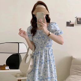 Casual Dresses Women Summer Dress Round Collar Short Sleeve Lantern Floral Print Mid Calf Women's Clothing YDK18977