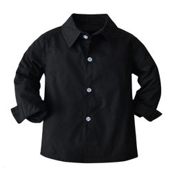 Spring Autumn Baby Boy Shirts Black Long Sleeve Lapel Cardigan Shirt Casual Kids Gentleman Blouses Tops Toddlers Boys Clothes 240113