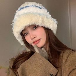 Caps New Coloured Large Edition Plush Knitted Hat for Autumn and Winter Warm Headband Ear Protection Cold Hat Korean Edition Woollen Hat