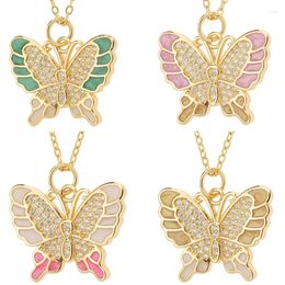 Pendant Necklaces Y2K Funny Enamel Butterfly Pendent Necklace With White Zirconia Exquisite Gold Color Clavicle Chain Friendship Jewelry