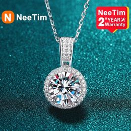 NeeTim 2Carat Necklace For Women 100% Sterling S925 Silver With White Gold Plated Lab Diamond Jewellery Wedding Pendant 240115