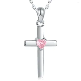 Pendants 925 Sterling Silver Pink Heart Crystal Cross Pendant Necklaces Christian Jesus Jewellery Birthday Gifts For Women Girls Friends