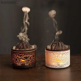 Humidifiers Flame Volcano Humidifier Aroma Diffuser Ultrasonic Mist Maker Fogger LED Essential Oil Fire Jellyfish Diffuser Fragrance HomeL240114