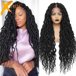 Synthetic Wigs X-TRESS Synthetic Long Braided Wigs For Black Women 13X4 Lace Front Free Part Goddess Faux Locs 32 Lace Wig Natural Daily Use Q240115