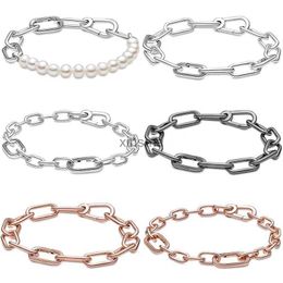 Chain Original Me Styling Freshwater Cultured Pearl Link Chain Bracelet Fit Fashion 925 Sterling Silver Bangle Bead Charm DIY Jewelry YQ240115