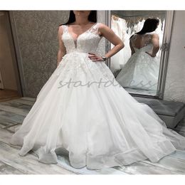 Stunning Boho White Wedding Dress Sexy V Neck Civil Robe De Mariee 2024 Romantic A Line Tulle Country Bride Dress Open Back Brush Train Spirited Bridal Gowns Novias