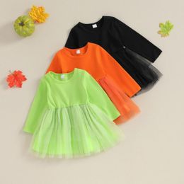 Girl Dresses Toddler Baby Long Sleeved A-line Dress Halloween Witch Solid Tulle Mesh Infant Princess Boutique Clothing