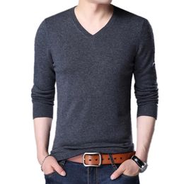 Autumn Winter Mens Wool High Quality Slim Thick Warm Knit Sweater Simple Solid Color Casual V Collar Pullover 240115