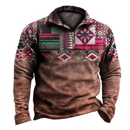 Men's Ethnic Style Zippered Sweater 3d Print Hoodies High Quality Vintage Oversized Top Autumn Outdoor Sports Fashion Clothing 240115