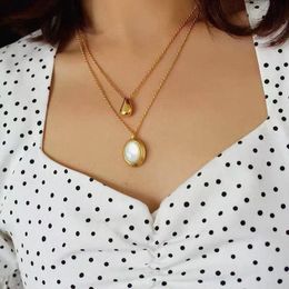 2024 women fashion cute lovely gold thin stainless steel chain high quality white pearl Pendant necklace