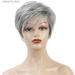 Synthetic Wigs Grey Human Hair Wigs for Women Short Wavy Wig Resistant for Hairstyling Q240115