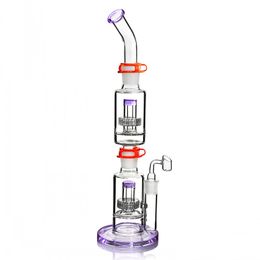 Double Arm Tree Perc Glass Bong hookahs Three Parts Removable Bongs with Downstem Water Pipes Oil Rig