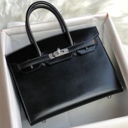 30cm black tote italy box leather brand bag wholesale price fully handmade quality luxury purse wax line outside stitching message for details pictures