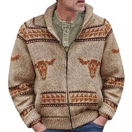 New Men's Clothing Cow Head Jacquard Zipper Knitted Sweater Jacket Autumn And Winter Thick Needle Sweater For Men